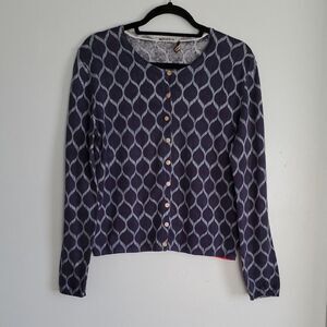 Maliparmi Italy Navy Blue Geometric Cotton Button Up Cardigan Sweater Large